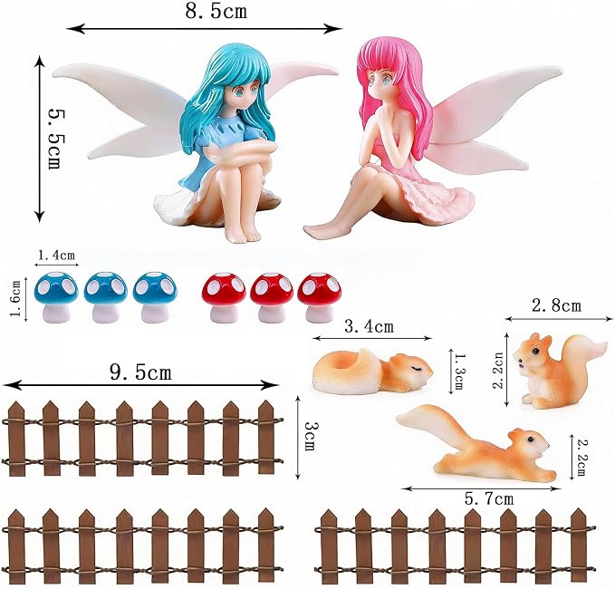 Fairy Garden Figurines for Outdoor: 14-Piece Miniature Resin Mushroom Squirrel Fence Set - Sun and Rain-Resistant Colors Stay Bright - Ideal for Gardening and Miniature Landscape Enthusiasts