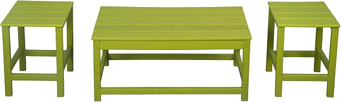 WestinTrends Malibu 3-Piece Set Outdoor Coffee and Side Table for Adirondack Chair, Lime