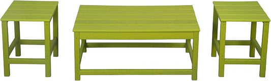 WestinTrends Malibu 3-Piece Set Outdoor Coffee and Side Table for Adirondack Chair, Lime