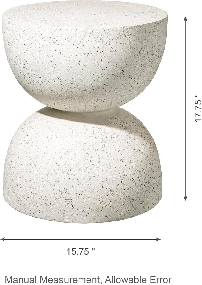 Glitzhome Outdoor Side Table, Round Small End Table with Terrazzo Finish MGO Hourglass Garden Stool, Set of 2 Lightweight Decorative Accent Table for Living Room Planter Stand Patio Pool Porch, White