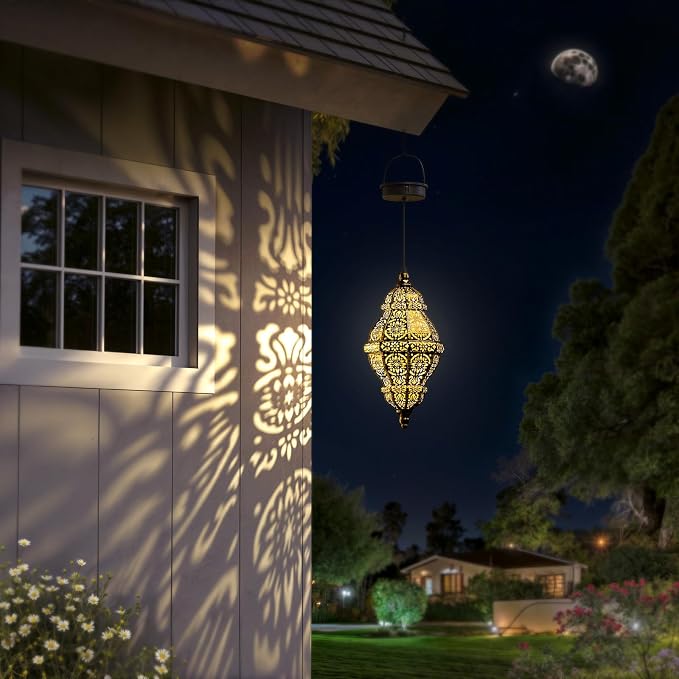 Twinkya Hanging Solar Lights Outdoor Garden Decor, Decorative Waterproof Plastic Moroccan Solar Lantern Lamp, Outside Decorations for Patio Yard Porch Backyard Decor, Gardening Gifts for Women Mom