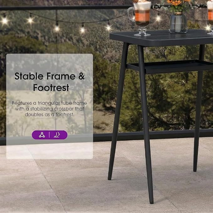 PURPLE LEAF Outdoor Patio Height Table with Shelve Counter Pub Dining Table for Balcony Patio Dark Grey