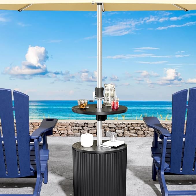 Umbrella Table, Umbrella Side Table, Patio Umbrella Table Tray with Hole, Beach Umbrella Base Table, Outdoor Table with Umbrella Hole for Garden, Balcony, Deck, Poolside, Black
