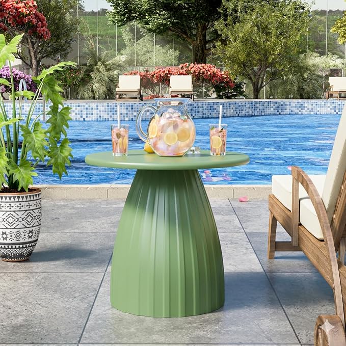 Round Small Patio Side Table Set of 2, Metal Steel Outdoor Side Table, Patio Accent End Table for Garden, Pool, Yard, Balcony, Living Room, Deck, Weather Resistant, No Assembly, Green