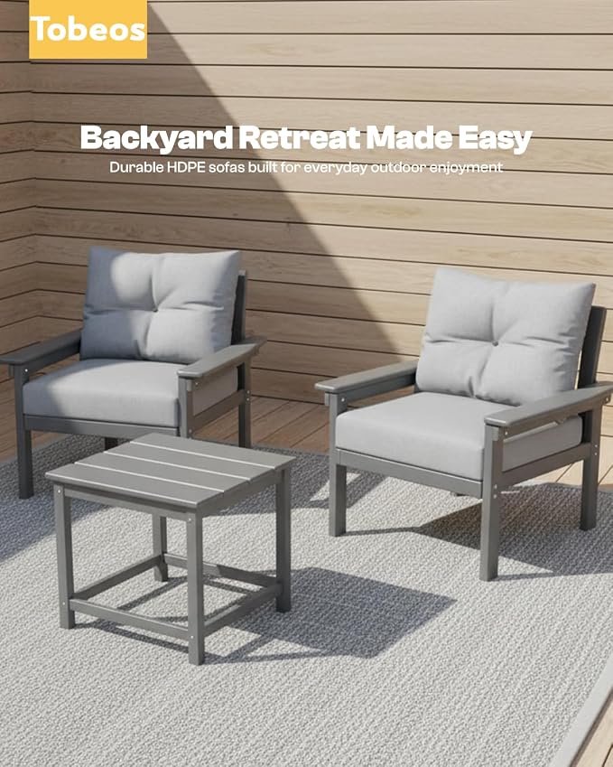 HDPE 10 Piece Outdoor Patio Furniture Set, All-Weather Outdoor Couch Set with Thick Cushions & Coffee Table, Patio Conversation Sets for Lawn, Porch, Garden, Balcony, Deck, Poolside, Grey Grey