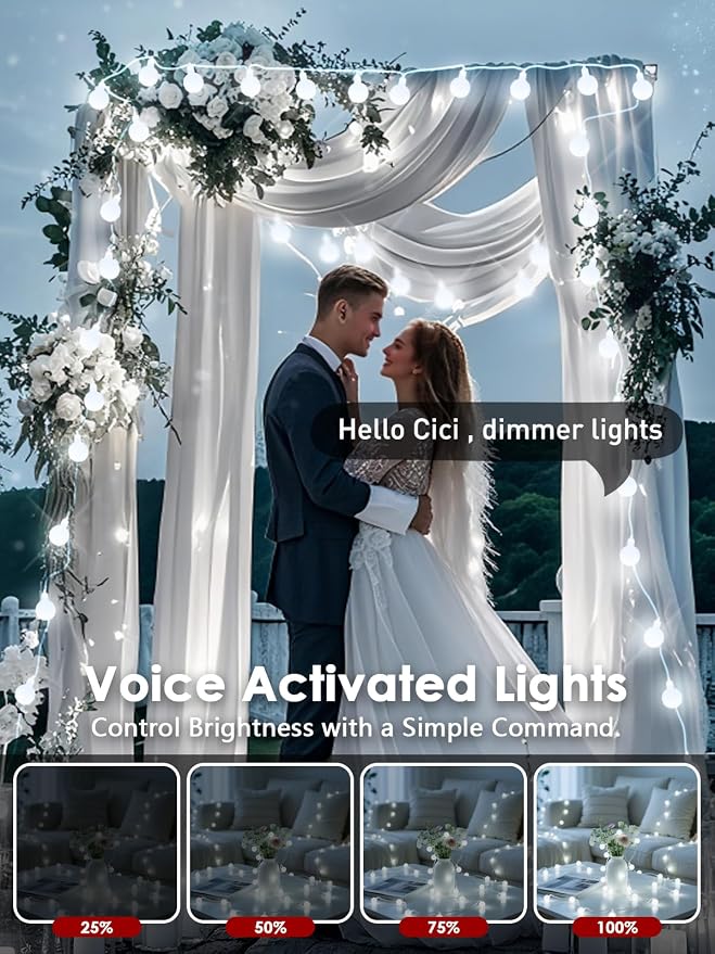 Connectable Globe String Lights Indoor 100LED Smart Fairy Lights Plug in | Voice Controlled, 43FT White Classroom Light, 12 Modes, Timer & Remote, Waterproof Christmas Light for Bedroom Party Decor