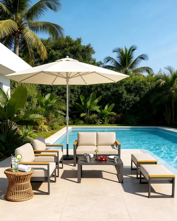 Aluminum Patio Furniture Armchair Set of 2, Metal Outdoor Chairs with Upgraded Cushions, All-Weather Outdoor Single Sofa for Balcony, Garden, Deck, Backyard, Beige