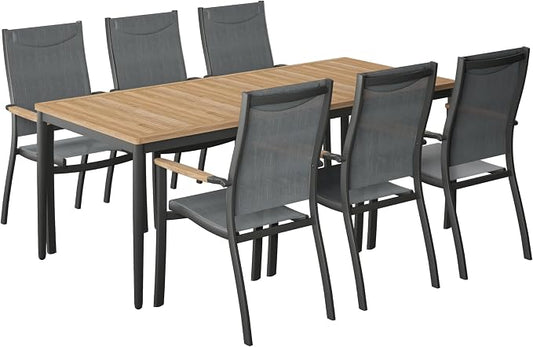 Urban Elements Vis 7-Piece Rectangular Patio Dining Set for 6 | Certified Teak & Aluminum | Ideal for Outdoors