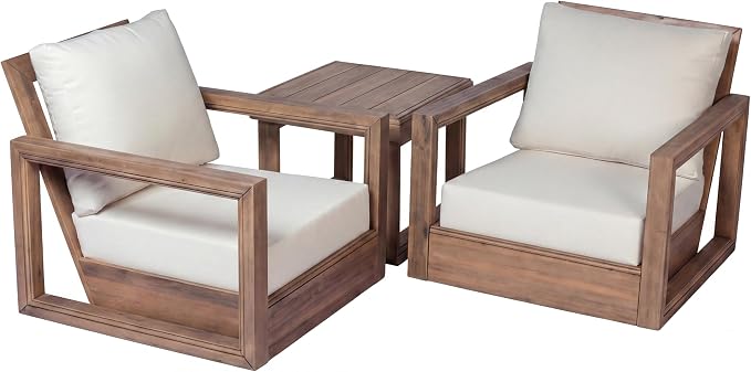Christopher Knight Home 6-Piece Patio Furniture Set, Acacia Wood Outdoor Sofa Set with 3-Seater Sofa Loveseat 2 Swivel Rocking Chairs Coffee Table Side Table, Deep Seat Patio Conversation Set, Brown