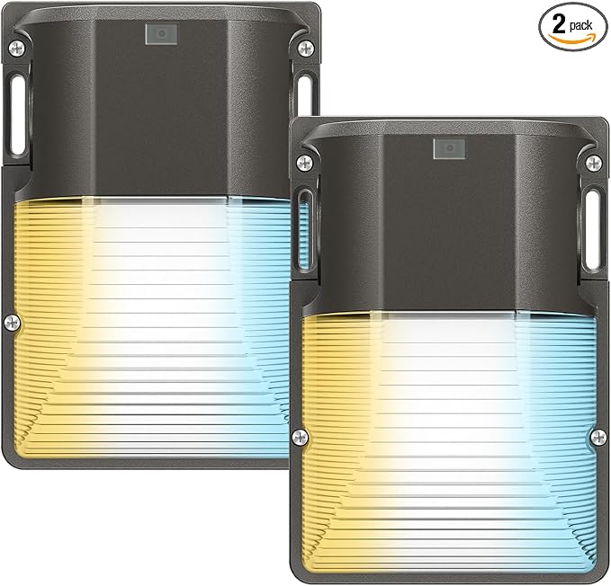 CINOTON 30W LED Wall Pack Light, 3CCT 3600LM, Dusk to Dawn Sensor, 2 Pack | 120Vac, IP65 Waterproof, 3CCT 3600LM, Hardwired Installation, Pre-punched Design, UL Listed, Garage and Porch Security Use