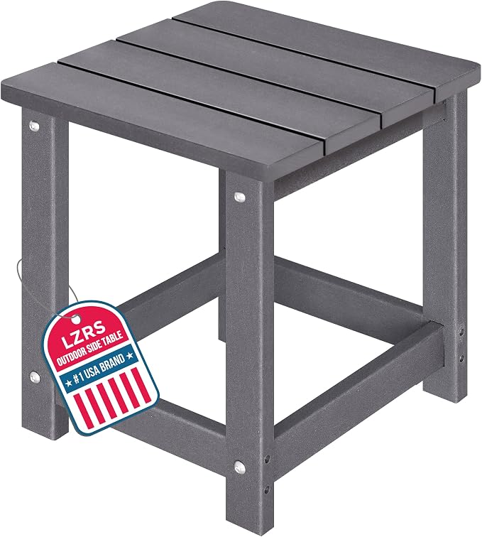 LZRS Patio End Table, Heavy Duty HDPE Outdoor Coffee Table with Wood Texture, Weatherproof Composite Table for Adirondack Chairs, Deck, Pool, Indoor/Outdoor, No Peeling or Cracking(Grey)