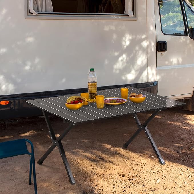 3.4 Ft Folding Portable Picnic Camping Table, Aluminum Roll-up Table with Easy Carrying Bag for Indoor, Outdoor, Beach, Backyard, BBQ, Party, Patio, Picnic