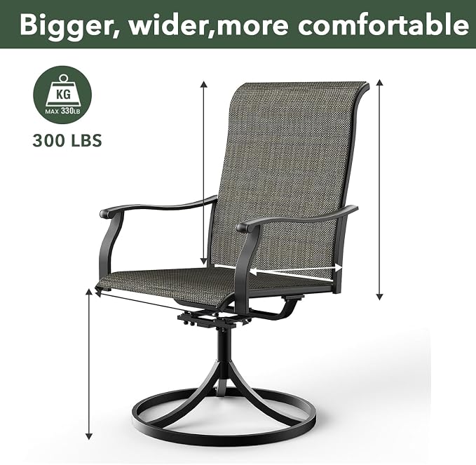 5 PCS Brown Gray Mixture Swivel Chairs, 35" Square Table Outdoor Dining Set | High Back, Retro Armrest, Textilene Fabric, All Weather, Rocking, Swivel Chairs, 35'' Square Table, Metal Top and Frame