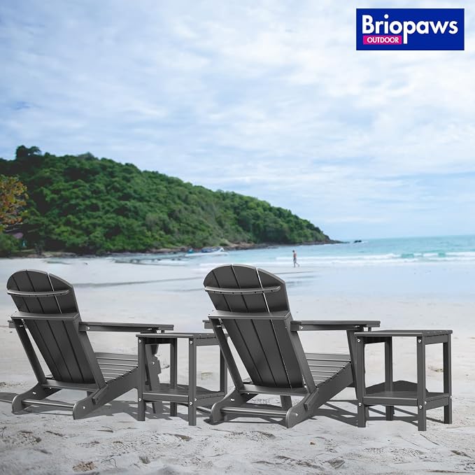 BRIOPAWS Outdoor-Side-Tables | Set of 2 | Small | HDPE Plastic | Patio End-Table | 2-Shelf Adirondack Outside Tables | All Weather | for Poolside Front Porch Indoor Living Room | 14" x 13" | Grey