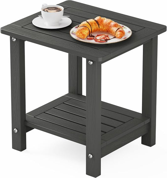 YEFU Outdoor Side Table for Patio: 16" HIPS Weather - Resistant Adirondack Tables - Waterproof Small Square End Tables for Backyard Living Room Bedroom - Indoor Outdoor Double Layer Table Dark Gray