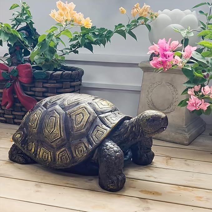 21.3" Large Turtle Garden Statue, Brown 2 | Realistic Resin Tortoise Sculpture, Outdoor Patio, Lawn & Yard Decor, Patio Seat, Simulated Art Piece