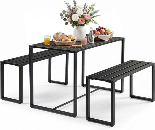 Outvita 44" Outdoor Matel Picnic Table and Bench Set, Patio Dining Set for 4 People, Outdoor Patio Furniture Dining Table and Chair Set for Garden, Yard, Porch