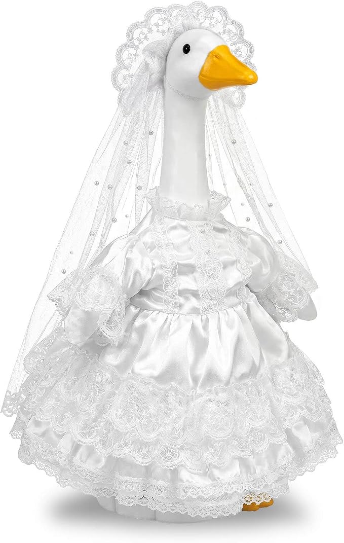 Wedding Goose Outfit with Veil for 23" and 17" Porch Goose, Bride Goose Dress, Porch Goose Clothes for Yard Goose Statue, Wedding Porch Decor for Bridal Shower, Anniversary