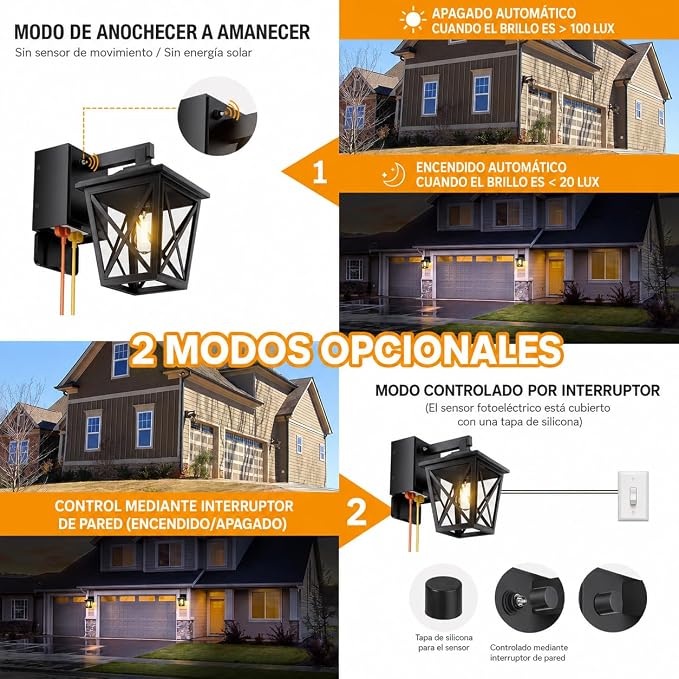 Ehaho Porch Lights with GFCI Outlet Aircraft Grade Aluminum Alloy-Black 1PC | Dusk to Dawn Outdoor Lights Waterproof IP 68 Upgraded 3 Lighting Modes Exterior Light with Plug for Front Door Patio Garage