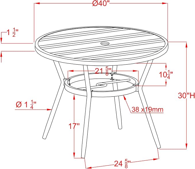 24/7 Shop at Home Cato Modern Aluminum 40 in. Outdoor Round Bistro Table with Umbrella Hole for Outdoor Kitchen, Patio, Pool Area, Natural Brown