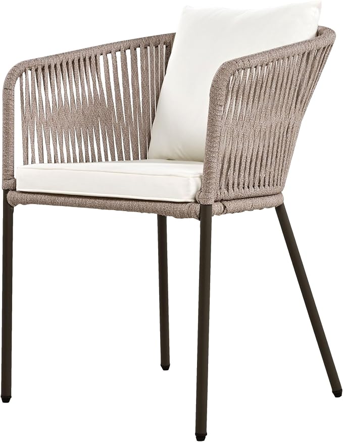 Modern 7 Pieces Patio Dining Set,Dining Table and Chairs, Acacia Wood Tabletop, Metal Frame,Outdoor Furniture Set for Garden, Backyard, Balcony (Beige/Rope1)