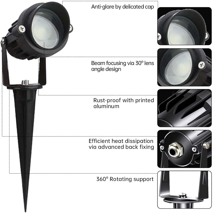 LAVAED 10W Landscape Lighting 12/24V Low Voltage Landscape Lighting LED Outdoor Spotlights 1000LM Waterproof Garden Uplights for Pathway,Patio,Yard,Flag,Tree(4Pack with Connectors)