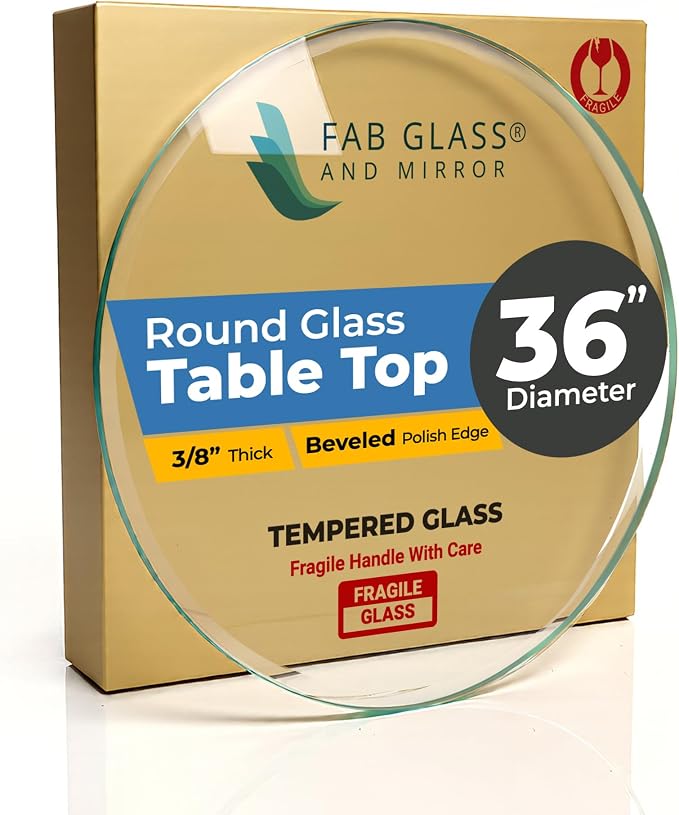 36" Inch Round Glass Table Top 3/8" Thick Tempered Beveled Edge by Fab Glass and Mirror