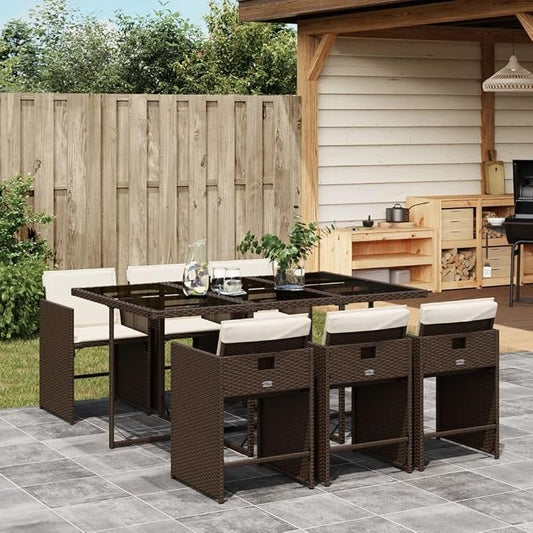 7 Piece Patio Dining Set with Cushions Brown PE Rattan Outdoor Furniture Set for Garden Backyard Balcony