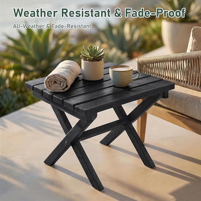 Furnimart 18" Square Foldable Side Table for Outdoor & Camping, Extra-Thick HDPE Weather-Resistant Small Coffee Table, Portable Black Outdoor End Table for Balcony Poolside Space Saving(Black)