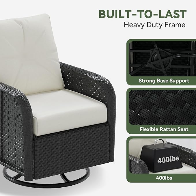 Aoxun 10-Piece Patio Furniture Set with 44” Fire Pit Table, Wicker Rattan Outdoor Sectional Sofa with High Back Swivel Rocker Chairs, Outdoor Patio Furniture Set with Thick Cushions & Ottoman, Beige