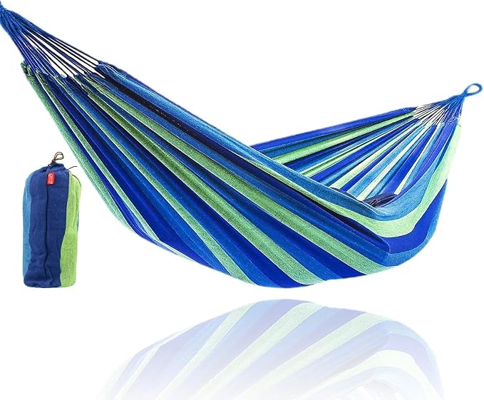 XL Double Brazilian Hammock 260x150cm - Soft Cotton Fabric for 2 People - Ideal for Backyard, Patio, Porch - Indoor/Outdoor Swing Bed with 2 Hanging Ropes Blue