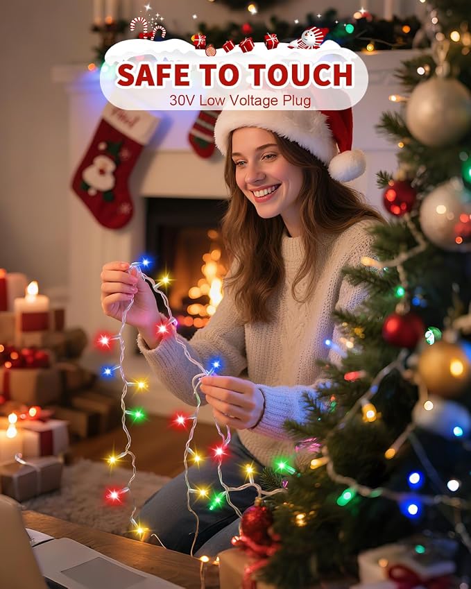 Christmas Lights String Outdoor Indoor, Xmas Tree Decorations Lights, Plug in Twinkle Fairy Light with Remote Timer Dimmable for Room Yard Holiday Party Wedding Decor (Multicolor, 108FT 300 LED)