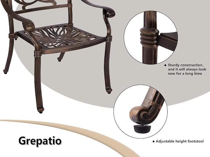 Grepatio 3 Piece Bistro Set Outdoor Cast Aluminum Patio Dining Set Table and Chairs Outside Bistro Furniture 2 Chairs and 1 Umbrella Table for Lawn Garden (Round Table and Chairs)