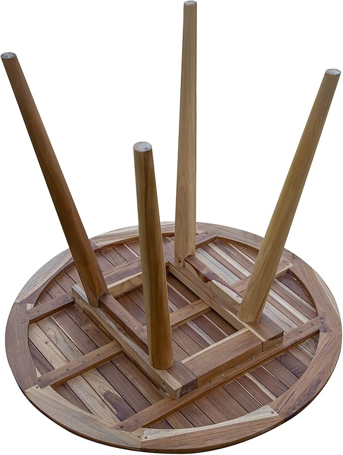 EcoDecors Mid-Century Modern Decor Round Wood Dining Table 36 Inch Wide Natural Teak Modern Round Dining Table in Natural Color Finish for Indoors and Outdoors