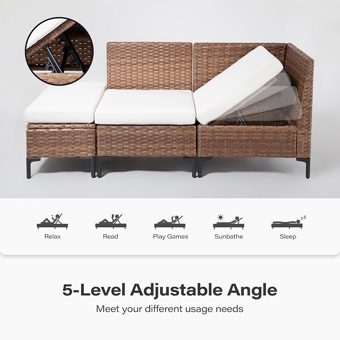 LAUSAINT HOME 9 Pieces Outdoor Patio Furniture Set with 43" Fire Pit Table, PE Wicker Sectional Conversation Sofa with Adjustable Backrests, Storage Ottoman & Wood Table, Beige
