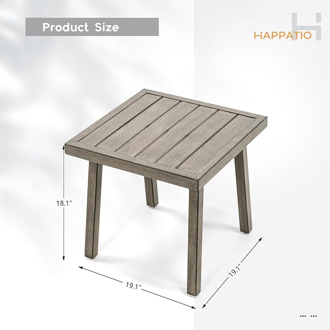 HAPPATIO Square Outdoor Side Table, Aluminum Modern Accent Side Table, Rustproof & Easy Maintenance for Deck, Lawn, Outside (Grey)