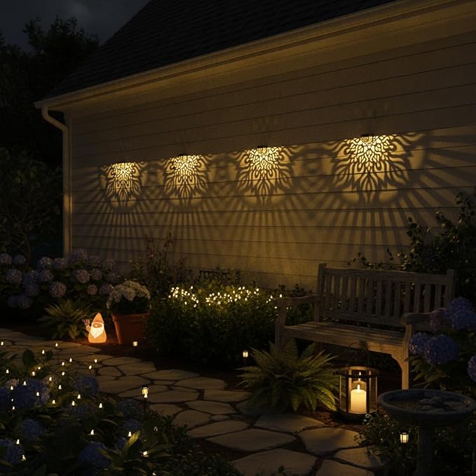 4 Pack Solar Fence Lights Outdoor Wall Lights Plastic Solar Powered Deck Step Stair Lights Mandala Theme Waterproof Fence Solar Light for Garden Post Patio Yard Decor, Gardening Gifts for Women Mom