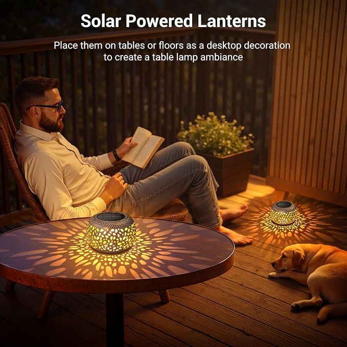 Solar Lanterns Outdoor Waterproof, 4 Pack Flower Petal Solar Garden Lights with 2 Lighting Colors, Vintage Metal Outdoor Patio Garden Decor - Unique Gifts for Women Mom Sisters Birthday