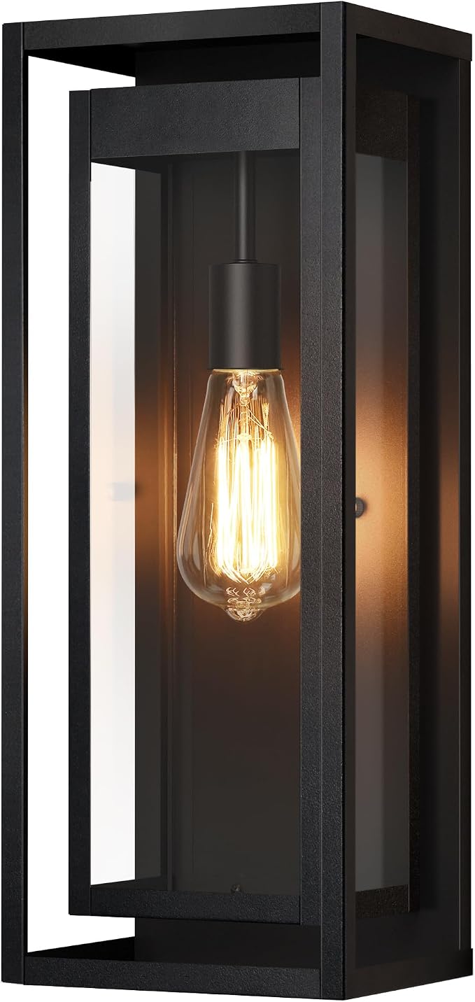 19" Outdoor Wall Lights, Large Size Matte Black Outdoor Sconce Lights with Clear Glass Shade, Waterproof Porch Lighting Exterior Light Fixture for Front Door, Garage, 1 Pack