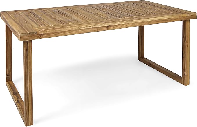 Christopher Knight Home Arly Acacia Wood Patio Dining Set for 6, Solid Wood Outdoor Dining Table Set for 6, 7 Piece Outdoor Dining Set with Rectangular Table and Wicker Backrest, Teak+Cream