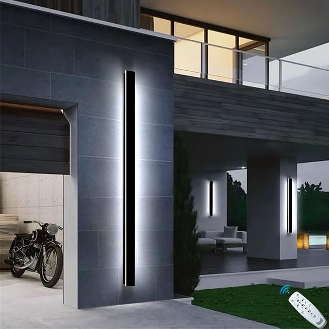 79In Long Outdoor Wall Light, 2700K-6500K Dimmable Modern Exterior Wall Sconce Black Linear Wall Mount Lighting for House Porch(1Pack)