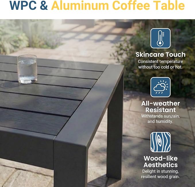 Wisteria Lane 6 Pieces Aluminum Patio Furniture Set with Umbrella, All Weather Oversized Outdoor Furniture Set with Deep Seat and Back Cushion, Patio Conversation Sets with Wide armrest, Gray & Kahki