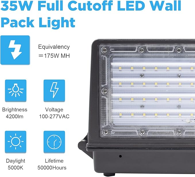 LED Full Cutoff Wall Pack, 35W(420W Eqv.) 4,200LM 5000K with Dusk to Dawn Photocell, 100-277Vac, LED Wall Pack for Outdoor Lighting (1 Pack) - ETL Listed