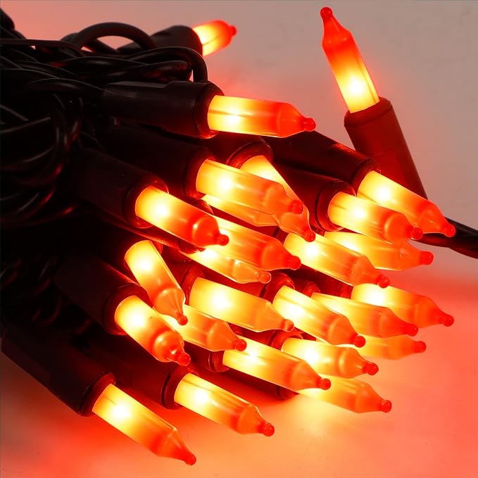 LJLNION 3 Pack Halloween Lights Outdoor, Each 29ft 150 Count Black Wire Incandescent Fairy Mini Lights, 120V UL Certified Clear Light String, Connectable for Patio Tree Party Home Decor, Orange