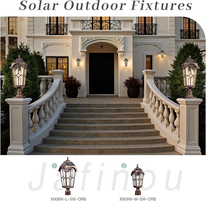 22 Inch Large Solar Post Light Outdoor, Dusk to Dawn Pier Mount Lamp, Oil Rubbed Bronze (ORB) Aluminum with Seeded Water Ripple Glass, Waterproof Solar Pole Light Fixture for Yard Garden Pillar Patio