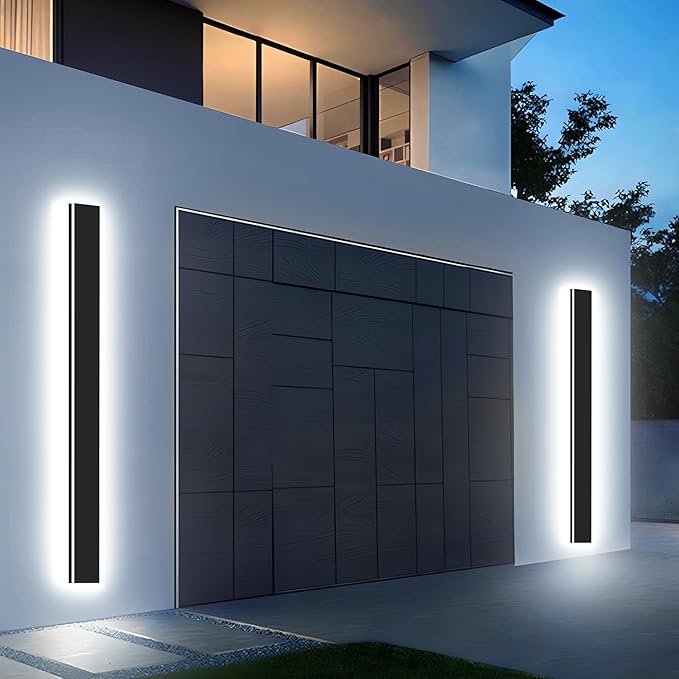 Modern Outdoor Wall Light 2pack 39in, 4.33in Width, Dimmable LED | 4000LM for Garage Front Door Porch, IP65 Waterproof Outdoor Sconce, Cover All Jbox, 3000K-6000K Adjustable, Matte Black