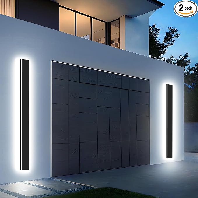 Modern Outdoor Wall Light 2pack 31in, 4.33in Width, Dimmable LED | 3200LM for Garage Front Door Porch, IP65 Waterproof Outdoor Sconce, Cover All Jbox, 3000K-6000K Adjustable, Matte Black