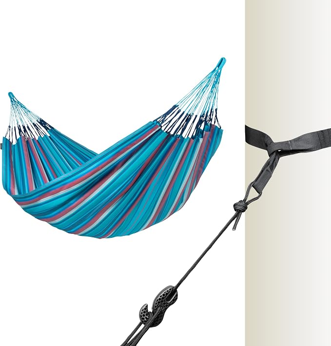 LA Siesta Brisa Classic Hammock with Suspension Tree Straps, Handmade, Weather-Resistant, Tear-Resistant Hammock for Indoor & Outdoor Relaxation, Size-King - Wave