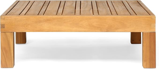 Christopher Knight Home Oana Outdoor U-Shaped Sectional Sofa Set with Coffee Table - 9-Piece 8-Seater - Acacia Wood - Outdoor Cushions - Teak and Beige