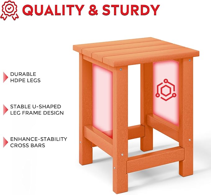 Costaelm Kids Outdoor End Table, Small Patio Table, Outdoor Side Table Porch Table Adirondack Patio Side Table for Outside, Pool, Porch, Garden, Orange